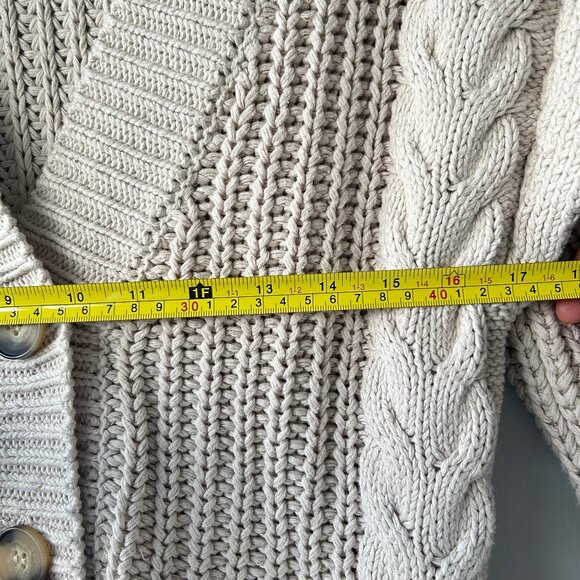 Pistola Beige Cable Knit Cotton Cardigan Neutral Chunky Button Sweater Size XS - Picture 8 of 9